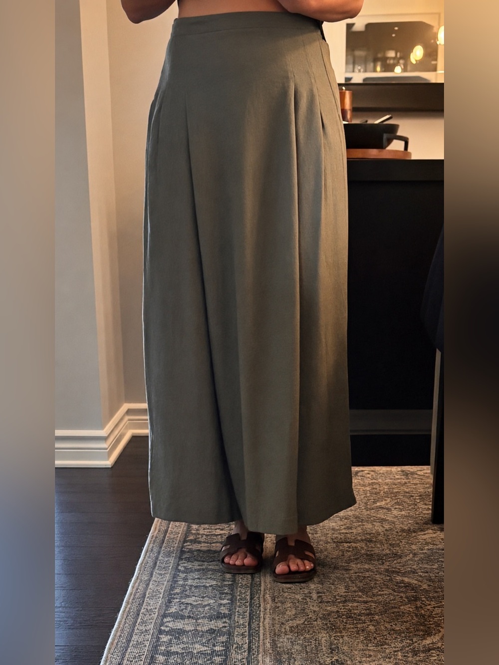 Zara Olive Green Wide-Leg Pants (skirted front)  - Size M